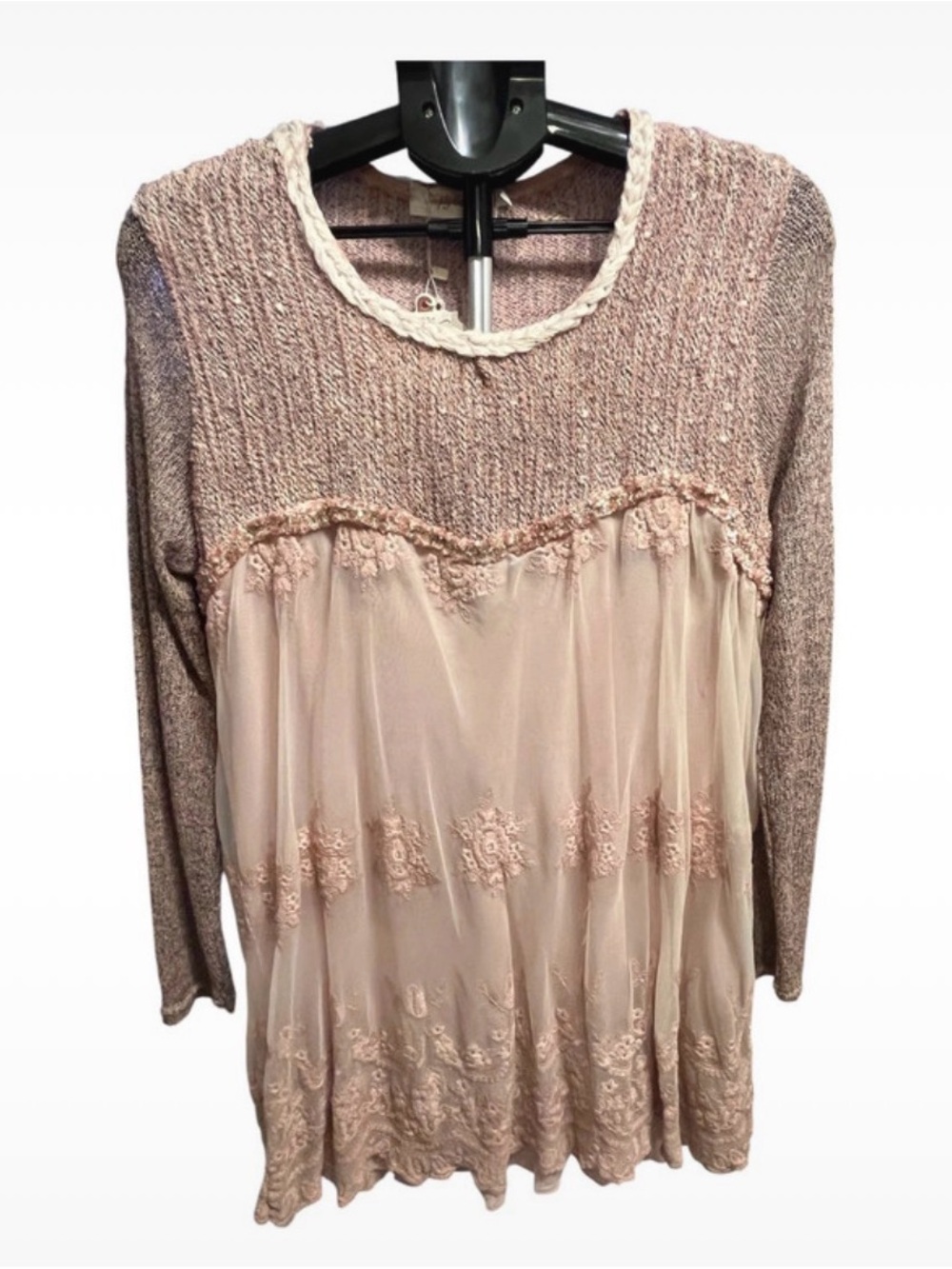 Simply Couture Blush Pink Knit & Lace Tunic